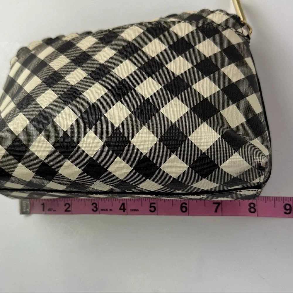 Talbots Cosmetic Makeup Bag Womens Black Cream Gingham Scallop Zipper Travel